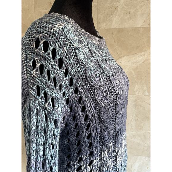 Coldwater Creek Oversized Cable Sweater XS - Blue Ombre, Open Weave Boho Coastal - Picture 6 of 12